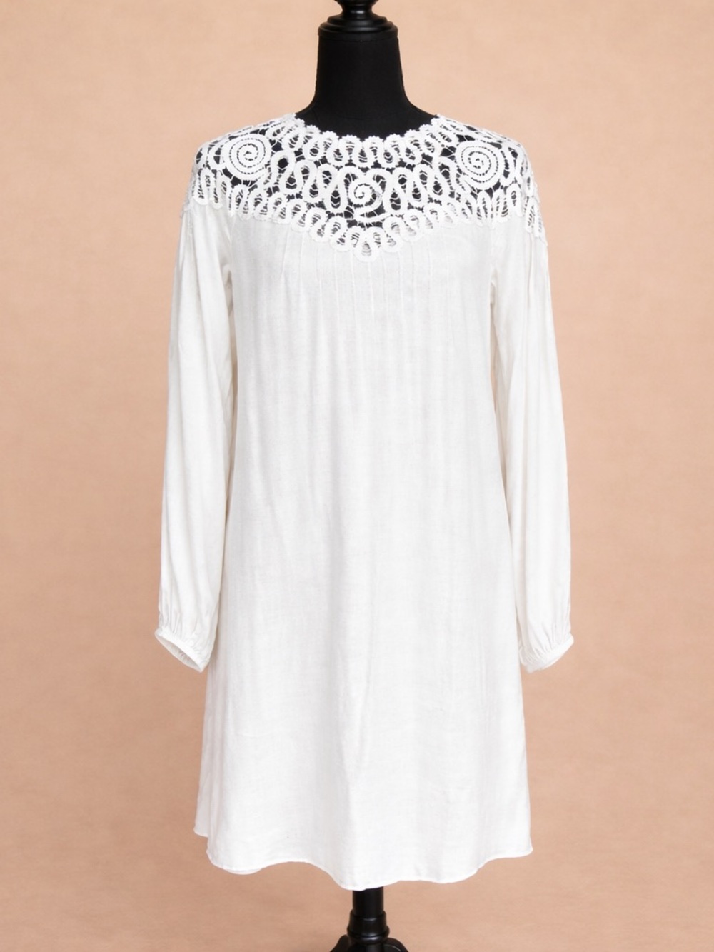 Johnny Was Cielito Modal Dress White Crochet Yoke Boho Tunic Removable Slip NWT